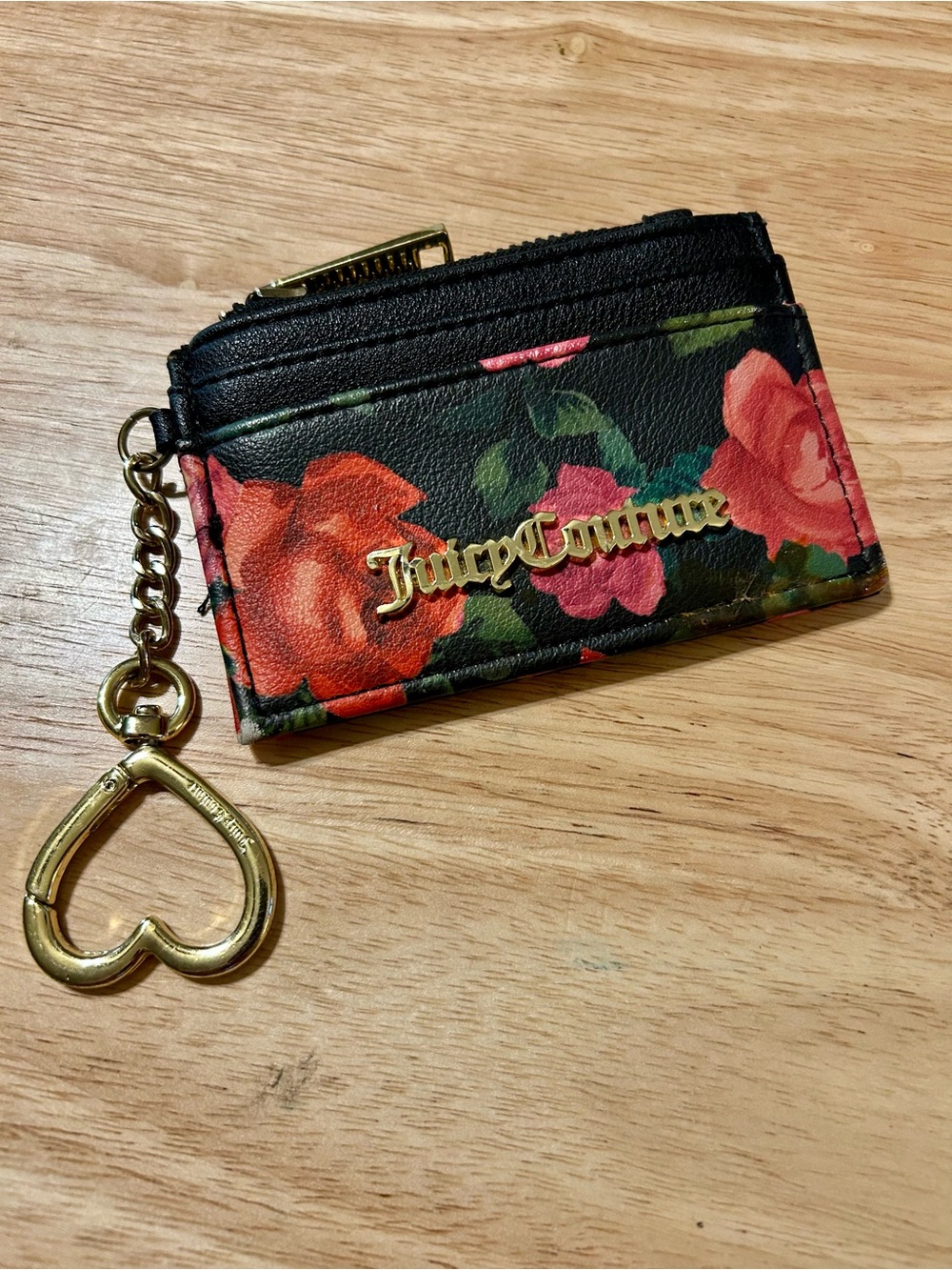 Juicy Couture Moody Garden Black Floral Card Case Keychain Wallet